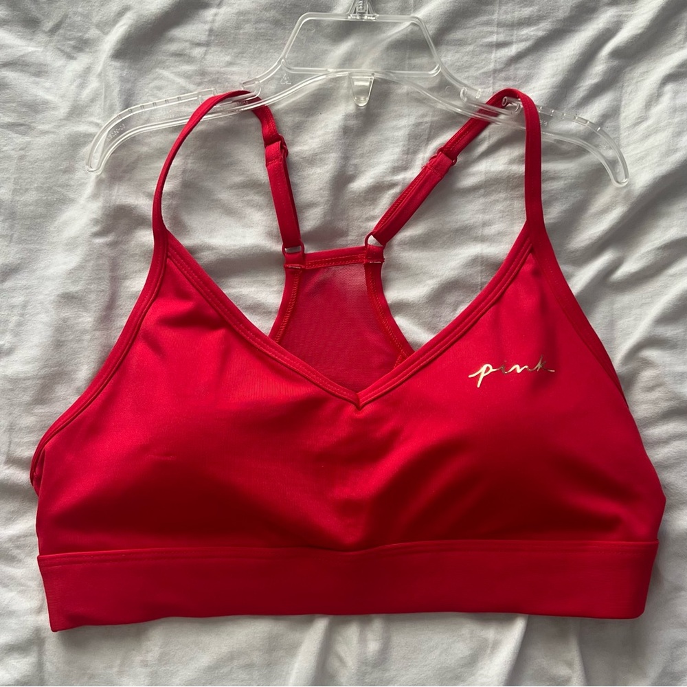 PINK Victoria’s Secret Red Sports Bra with Gold Logo vinyl
